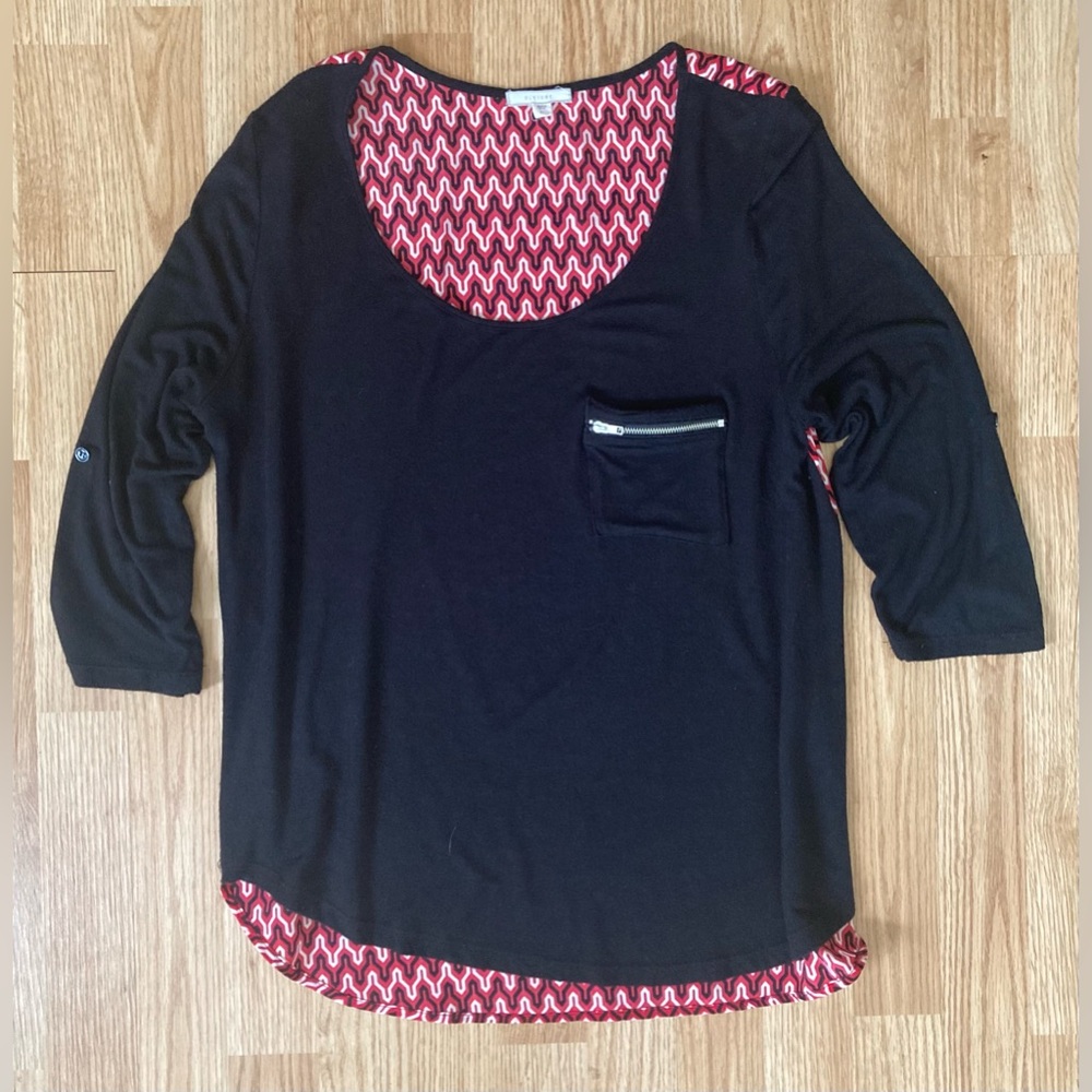 Anthropologie Pleione mixed print Tee Shirt Top Tunic Blouse size L